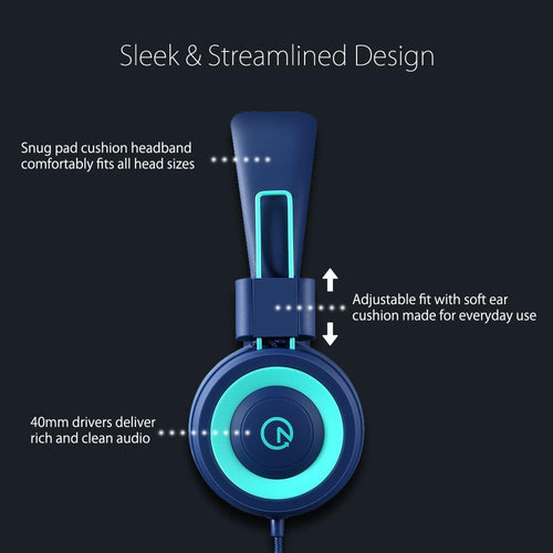 Kids Headphones - noot products K11 Foldable Stereo Tangle-Free Wired Cord On-Ear Headset