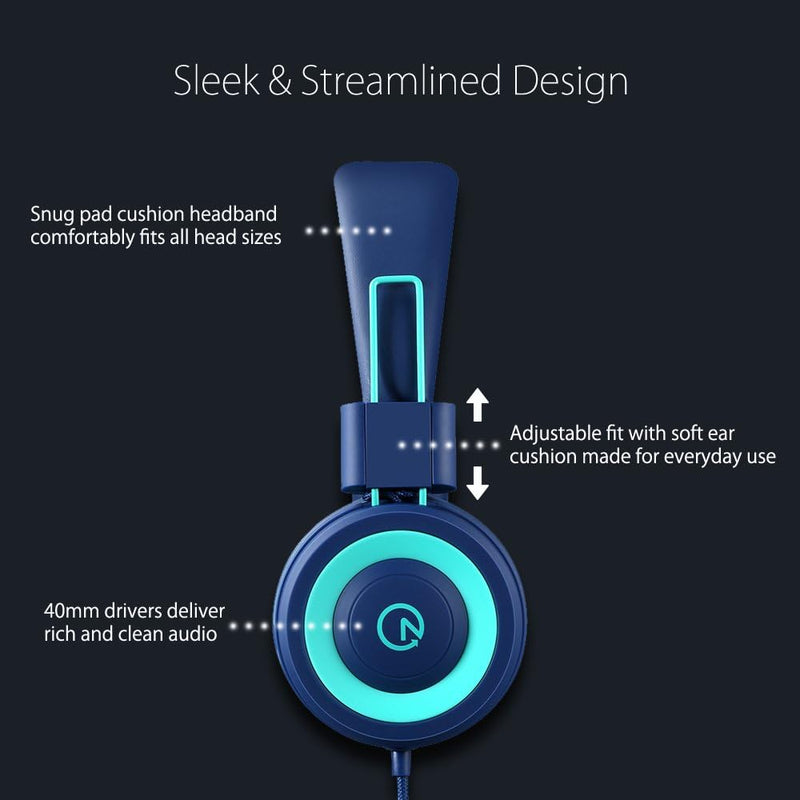 Kids Headphones - noot products K11 Foldable Stereo Tangle-Free Wired Cord On-Ear Headset