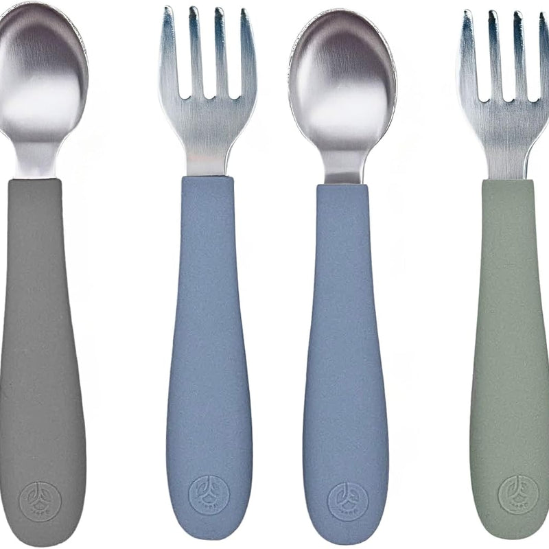 WeeSprout Toddler Utensils, 3 Forks & 3 Spoons, 18/8 Stainless Steel & Food Grade Silicone, Thick Easy-Grip Handles, Perfect Length For New Self Feeders, Gentle On Gums & Teeth, Dishwasher Safe