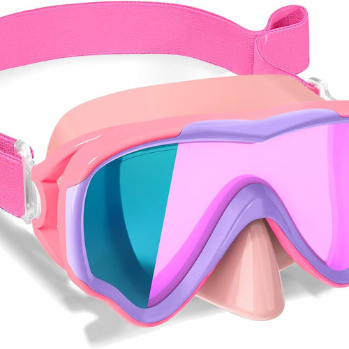 Kids Swim Goggles with Fabric Strap for Kids 3-15, Leak Proof Swimming Goggles Nose Cover 180° Clear View