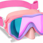 Kids Swim Goggles with Fabric Strap for Kids 3-15, Leak Proof Swimming Goggles Nose Cover 180° Clear View