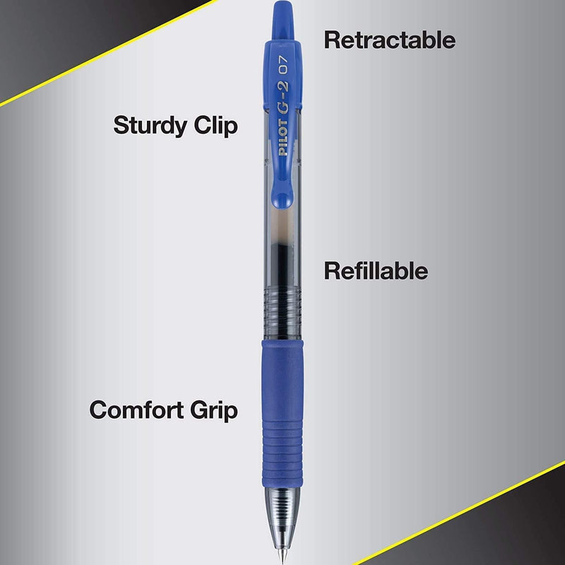 Pilot G2 Premium Gel Roller Pens, Fine Point 0.7 mm, Blue Ink Pens Fine Point, Pack of 5 - Ideal for School, Journaling, and Office Writing