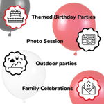 12 inch Matte Black Red and White Latex Balloons 100-Pack for Birthday Party Decorations