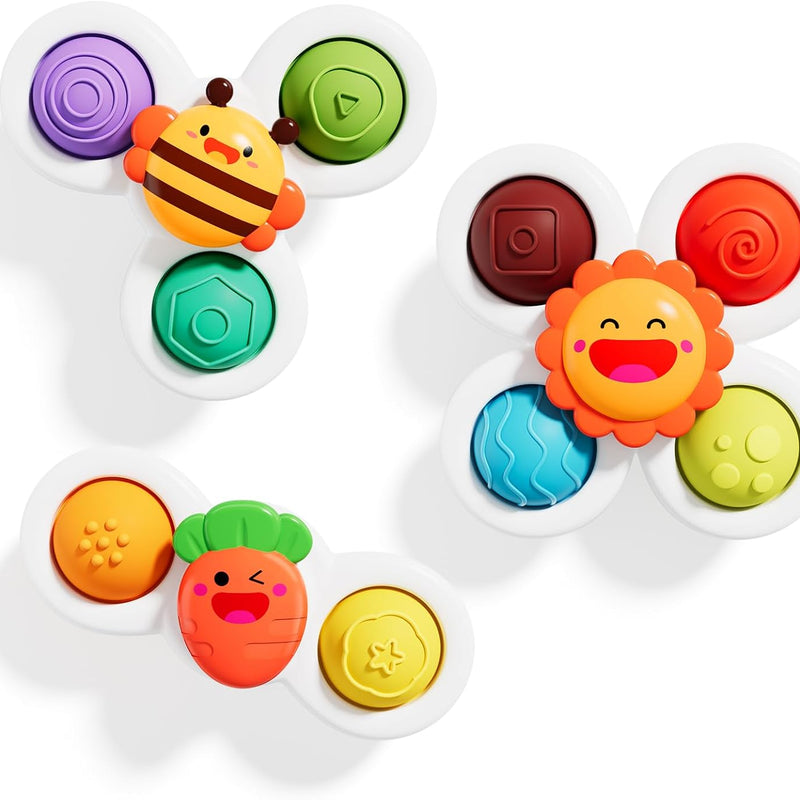 ALASOU 3PCS Pop Suction Cup Spinner Sensory Airplane Travel Toys for 1 Year Old Boy Girl Infant Toddlers|Novelty Spinning Tops 12 18 Months|1 2 Year Old Boy Birthday Gift|Baby Bath Toy Kids Ages 1-3