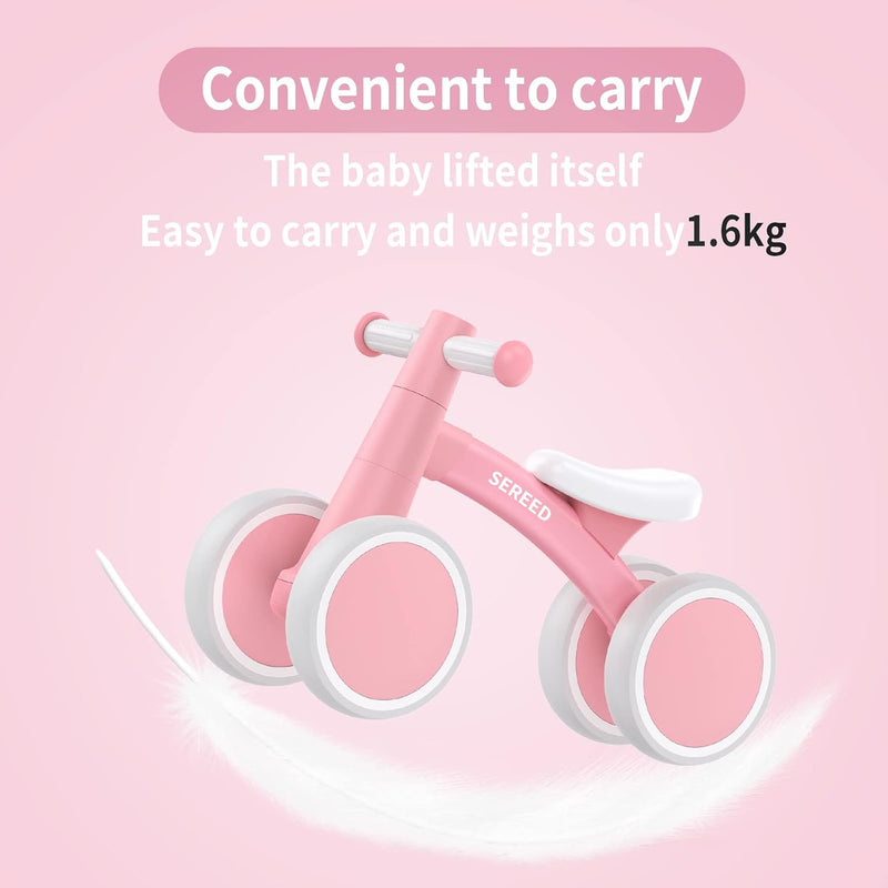 SEREED Baby Balance Bike for 1 Year Old Boy Girl, First Birthday Gift Toy | 12-24 Months Toddler Bike, First Learning Ride on Toys, 4 Silent Wheels Indoor Outdoor Baby Walker