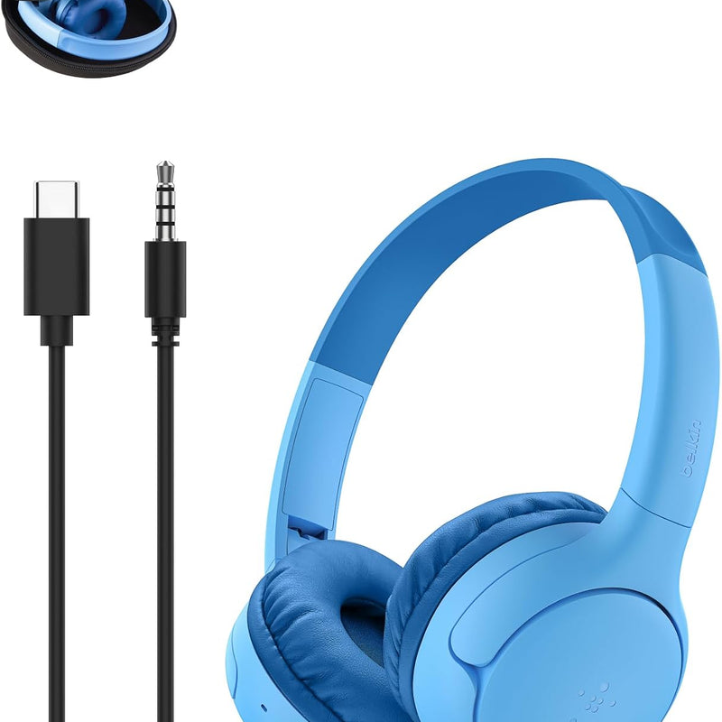 Belkin SoundForm Mini 2 Bluetooth Kids Headphones, On Ear, 55H Battery Life | Toddler headphones, 85dB Volume Limit, Built-in Mic, Wired Connection Option, iPad, Android Tablet, School, Travel