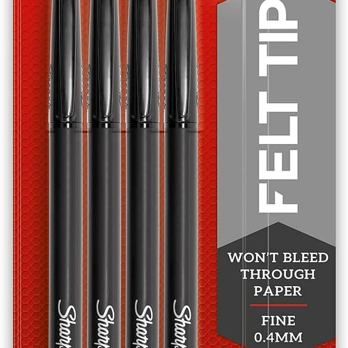 SHARPIE Felt Tip Pens, Fine Point (0.4Mm) Felt Tip Markers, Journaling Pens, Art Markers, Drawing Markers, Black, 4 Count