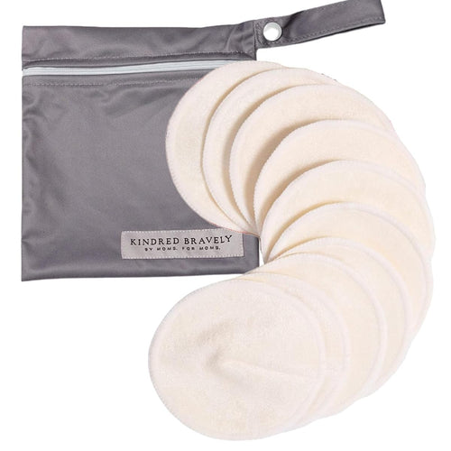 Kindred Bravely Organic Reusable Nursing Pads for Breastfeeding, 10 Pack | Soft washable breast pads with contoured fit and waterproof backing. Absorbent and gentle on sensitive skin with carrying bag