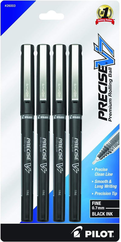Pilot Precise V5 Stick Liquid Ink Rolling Ball Stick Pens, Extra Fine Point (0.5mm) Black Ink Pens, 4-Pack
