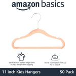 Amazon Basics Kids Space Saving Velvet Non-Slip Clothes Hangers with Shoulder Notches for Infant and Toddler, 11.6", Blush, 50-Pack