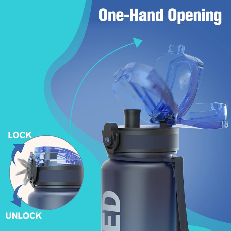 Sahara Sailor Water Bottle 32oz, Tritan Sports Bottle with Time Marker | Bpa Free, Leakproof Wide Mouth With Fast Flow Lid And Cleaning Brush, For Gym School Office Travel, 1 Count