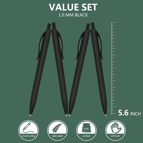 Deegtran 100 Pack No Bleed Black Barrel Click Pens, Wholesale Retractable Ballpoint, Medium Point, Smooth Ink, 1.0MM Black Ink