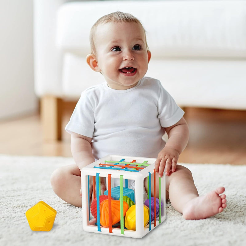 Montessori Sensory Cube Toy for Toddlers | 6 Shape Blocks for Learning, Developmental Birthday Gifts for 1-3 Years Old Baby