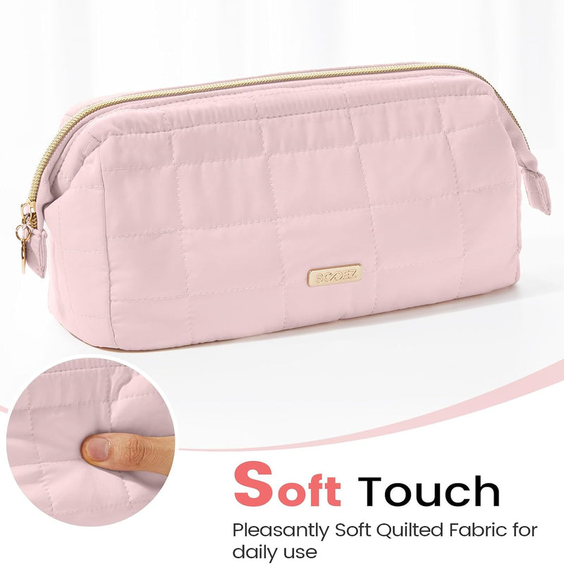Sooez Large Pencil Case Pouch, Soft Pencil Bag with Zipper, Pen Bag Wide Opening, School Supplies Cute Pencil Case for Girls Boy Men Women, Beige