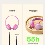 Belkin SoundForm Mini 2 Bluetooth Kids Headphones, On Ear, 55H Battery Life | Toddler headphones, 85dB Volume Limit, Built-in Mic, Wired Connection Option, iPad, Android Tablet, School, Travel