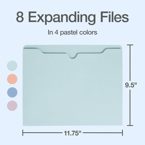 Oxford Expanding File Folders, 8 Pack, Closed Sides, Expands 2", 4 Pastel Colors, Letter Size (8.5" x 11"), Color-Coding for School, Office & Home Document Organization