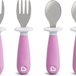 Munchkin® Raise™ Toddler Fork and Spoon Utensil Set, Rest Keeps Tip Off Table, BPA Free, 4 Pack, Blue/Green