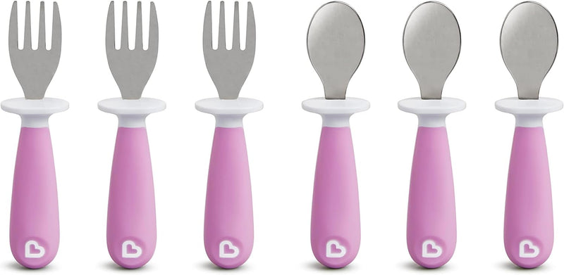Munchkin® Raise™ Toddler Fork and Spoon Utensil Set, Rest Keeps Tip Off Table, BPA Free, 4 Pack, Blue/Green