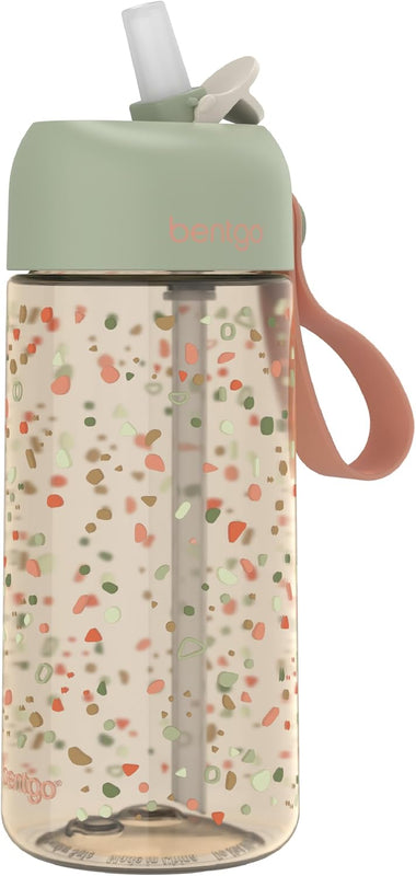 Bentgo Kids Water Bottle 2-Pack, Leak-Proof, 15 oz, Bite & Sip Spout | Durable Tritan, BPA-Free, Shatter-Resistant, Carry Handle, Top-Rack Dishwasher Safe (Dinosaur/Dino Fossils)