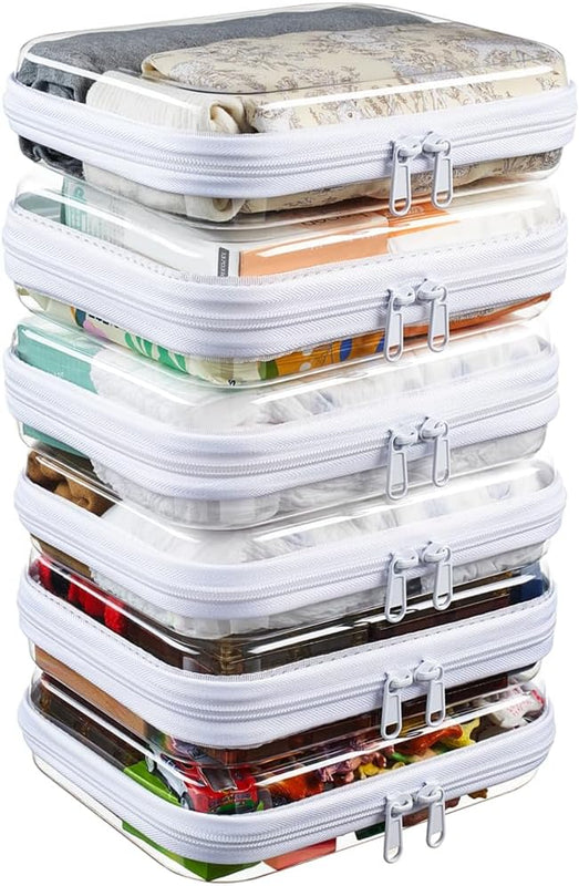 3-Pack Medium Clear Hard Shell Zipper Pouches, Clear Zipper Bags, Hard Case Pouches for Purse & Diaper Bag Organizer, and Travel Essentials (3M)