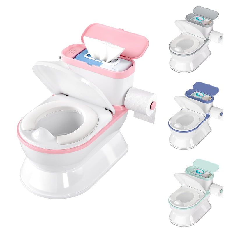 CheerTry Toddler Potty Training Toilet, Larger Potty Chair, Detachable Seat | Suitable for Boys & Girls Ages 1-3, with Flushing Sound, Wipes Storage, Toilet Lid & Toilet Paper Holder - Grey