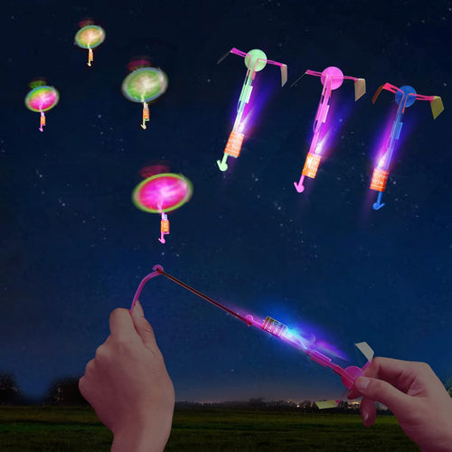 25-Set LED Flying Toy, 25 Slingshot & 25 Glow Helicopters, Perfect for Kids 8-12 Outdoor Party Favors