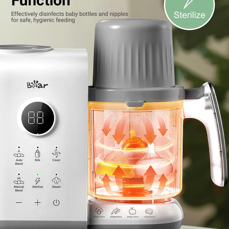 Bear Baby Food Maker Steamer&Blender with Dual-Layer Steam Baskets, 18.5oz | OneStep Baby Food Processor Puree Maker Grinder Mills Bottle Warmer, Sterili-zing for Healthy Homemade Baby Puree, BPA-Free