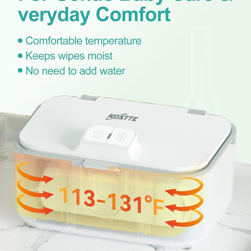 Baby Wipes Warmer, Larger Capacity Wipe Dispenser, Even Heating Diaper Wipe Warmer with Night Light, On/Off Switch, White