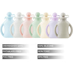 PandaEar 7-Pack Reusable Silicone Baby Food Pouches with Handles, 4oz Refillable Portable Pouches for Toddlers & Infants, BPA-Free Self-Feeding Yogurt & Smoothie Bags, Includes 2 Funnels