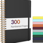 Forvencer Lined Spiral Journal Notebook with 300 Numbered Pages, B5 College Ruled Thick Journals for Writing with 100GSM Paper, Hardcover Notebooks with Contents for Work, School, Women, Men, Black