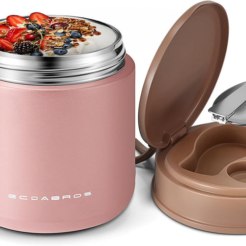 Kids Thermo Food Jar for Hot Food, 15.2 oz Vacuum Insulated Hot & Cold Lunch Container with 316 Stainless Steel Interior, Wide Mouth Soup Jar for School (Pink)