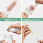 Momcozy 7-in-1 Baby Bottle Brush Set with Drying Rack, Pink | Silicone Nipple Straw Brushes, Soap Dispenser Storage Box, Foldable Drain Rack, Portable Bag, BPA-Free, Home & Travel