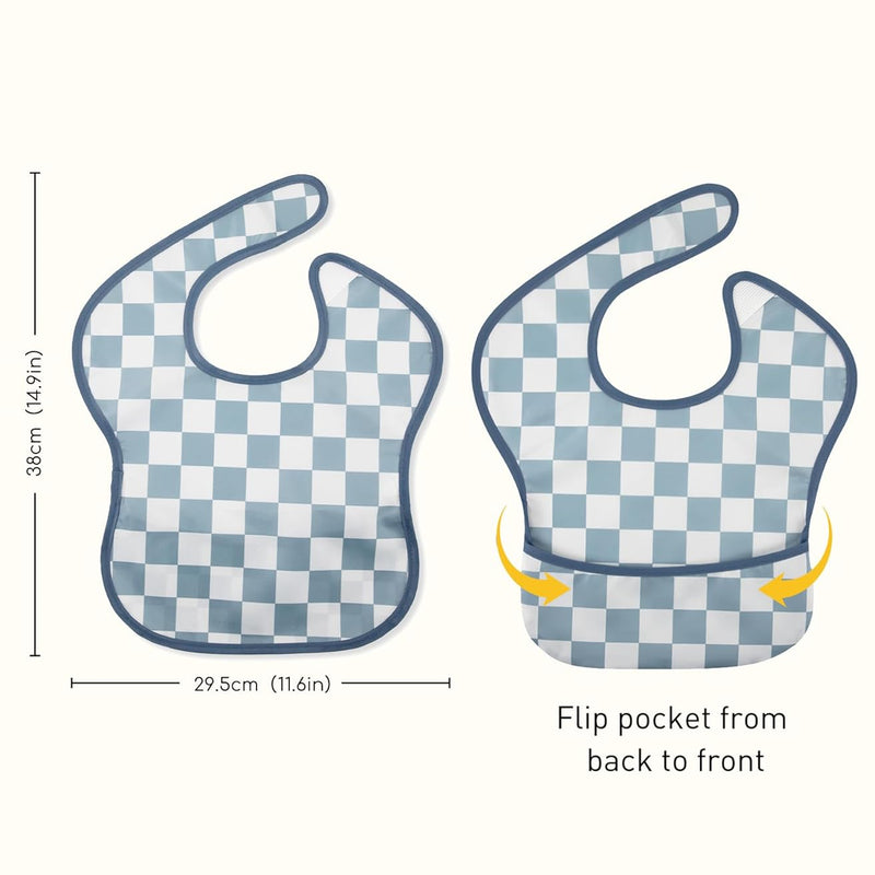 3 Pack Waterproof Baby Bibs for Eating, Mess Proof Feeding Bib | Lightweight & Wipeable Toddler Food Bibs, Large Catch-All Pocket, Food-Grade Baby Eating Essentials Gifts, Black Cherkerd