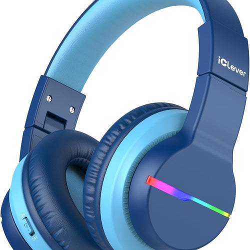 iClever BTH12 Kids Bluetooth Headphones with Colorful LED Lights, 74/85dBA Safe Volume, 85H Playtime, Bluetooth 5.2, Over Ear, Built-in Mic