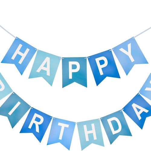 Blue Happy Birthday Banner Pre-Strung Party Decoration for Women Men Girls Boys - 13 Paper Banners with String