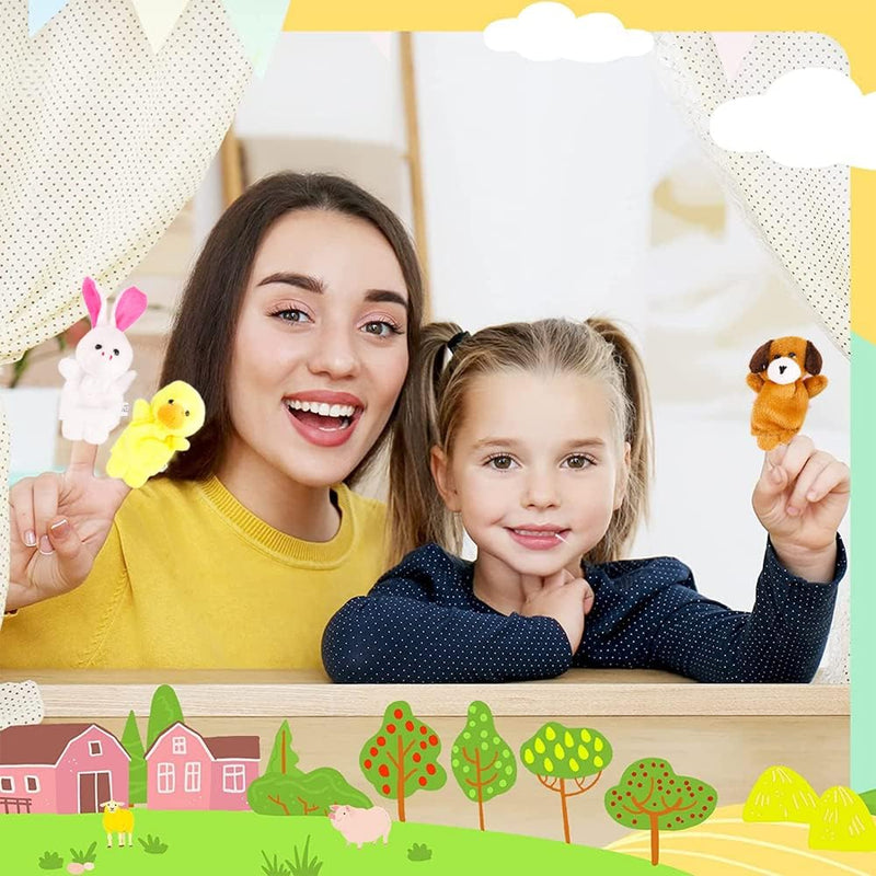 10-Piece Soft Plush Animal Finger Puppet Set for Kids | Durable Velvet Cloth Mini Figures Assortment for Boys & Girls, Educational Play, Party Favors, and Storytime Fun.