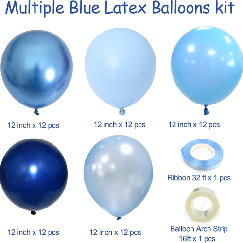 60Pcs Metallic Chrome Blue Balloons Kit, 12Inch Latex Balloons for Birthday, Wedding, Party Decoration
