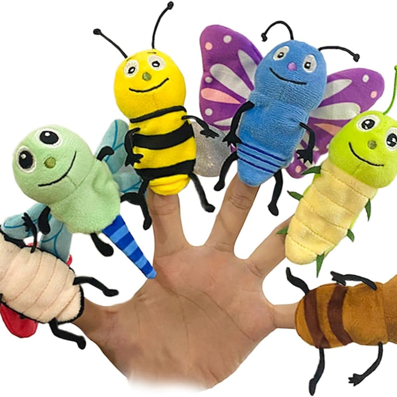 6-Piece Insect Finger Puppet Set for Kids & Toddlers, Soft Fabric Mini Hand Puppets, Realistic Animal Characters for Engaging Role-Playing & Interactive Storytelling Activities.
