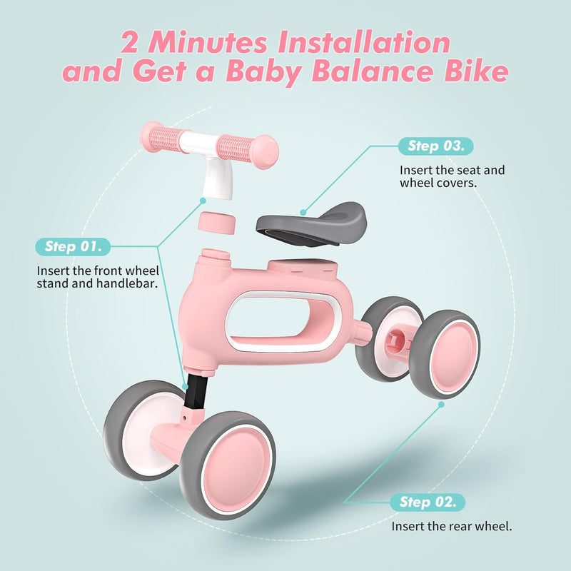 DRAMATION Baby Balance Bike, 10-12 Months, No Pedal Toddler Bike with Silence Wheels, 1st Birthday Gift, Ride On Toys for Boys Girls