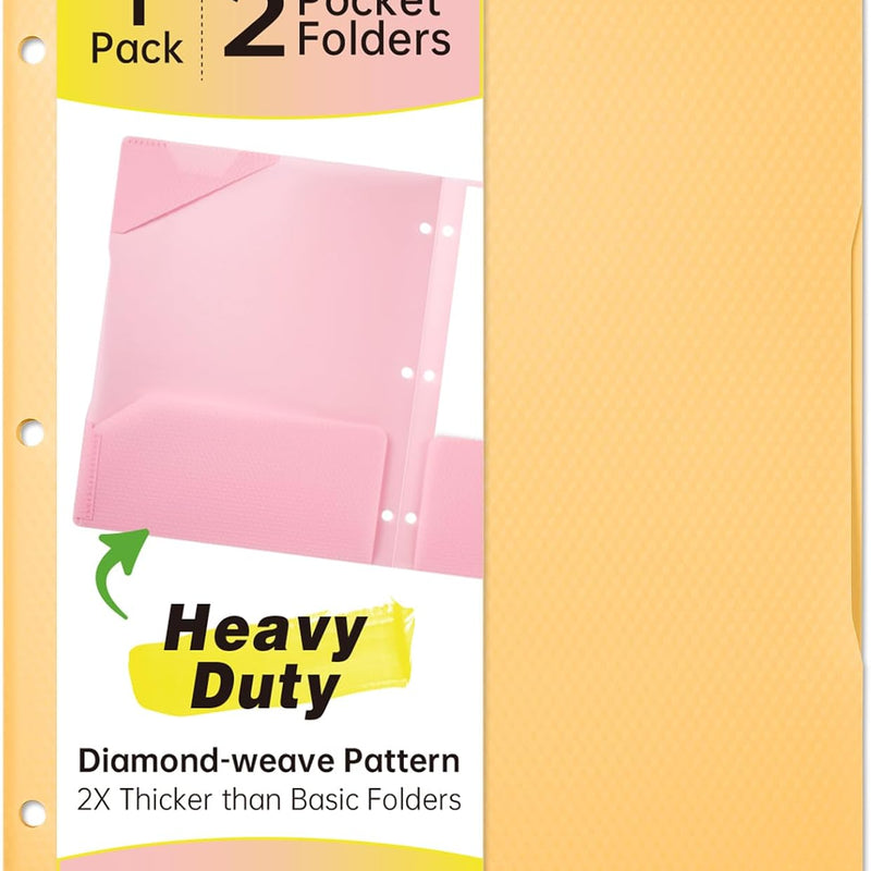 Sooez 6 Pack 2-Pocket Folders Heavy Duty, Plastic Folders with Pockets 3 Hole Punched, Pockets Folder for 3 Ring Binder with Writable Label, Letter Size, Pastels