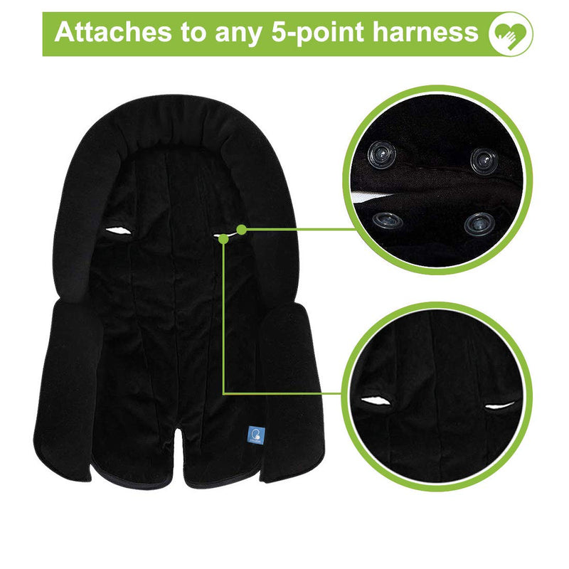 COOLBEBE 3-in-1 Reversible Newborn Car Seat Insert, Baby Head Support Pad | Extra Soft Head Pad for Catseat, Stroller, Swing & Travel, Baby Body Support Cushion for Infant 0-12 Months, Black