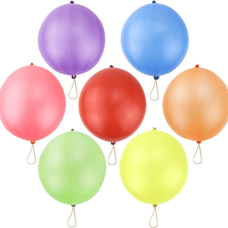 RUBFAC 36pc Punch Balloons, Birthday Party Favors for Kids, Heavy Duty Neon Bouncy Balls