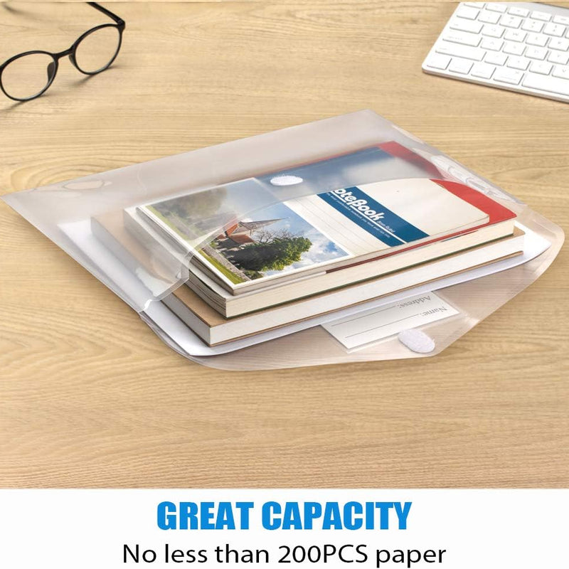 Sooez 10 Pack Plastic Envelopes File Folders, Clear Folder for Document US Letter A4 Size Poly Envelopes with Label Pockets for School Home Work Office Organizer, Clear