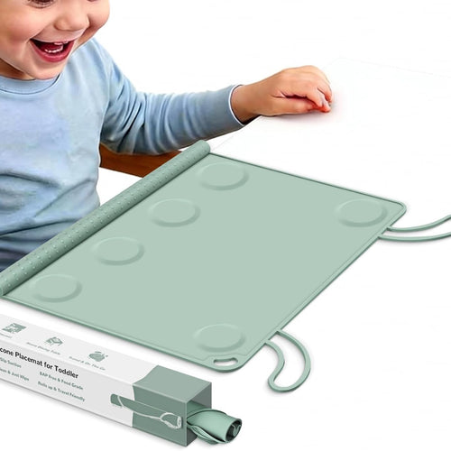 Silicone Placemat for Toddler Eating: Wipe Clean & Roll Up in The Diaper Bag - Table Mat for Restaurant/Travel/On-The-Go