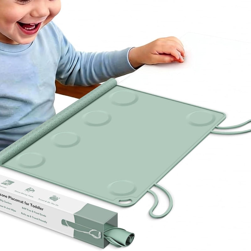 Silicone Placemat for Toddler Eating: Wipe Clean & Roll Up in The Diaper Bag - Table Mat for Restaurant/Travel/On-The-Go