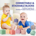 Jyusmile Montessori Baby Toy Set for 6-12 Months, Soft Infant Teething Toys, Stacking Blocks, Sensory Balls