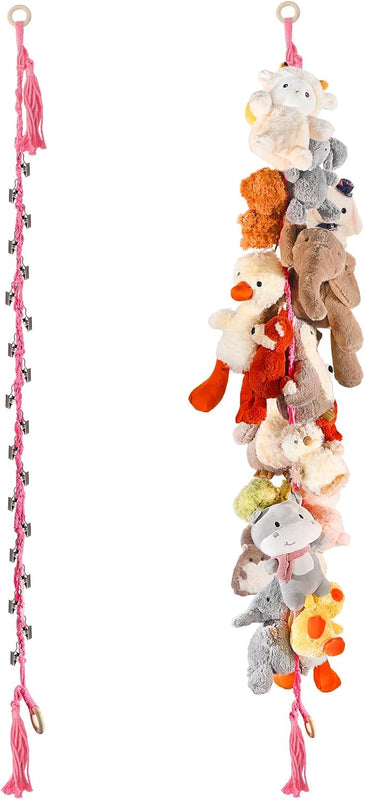 CERETIA 80" 2-Pack Cotton Hanging Storage Chain For Stuffed Animals Storage with 20 Metal Clips, Stuffed Animal Organizer Chain for Wall Corner Nursery Play Room, White