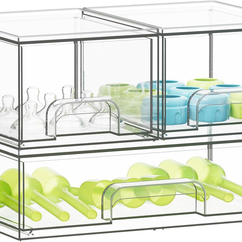 SpaceAid Bottle Storage Organizer Baby - Acrylic Bottles Station Organizer Container, Stackable Clear Drawers for Countertop, Vanity, Bathroom, Cabinet, Pantry Organization, 5 Pack, 2S2M1L, 15.4"H