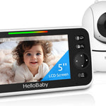 HelloBaby No WiFi Baby Monitor 5" Screen 30-Hour Battery Pan-Tilt-Zoom Video Upgrade with Camera and Audio, Night Vision, VOX, 2-Way Talk, 8 Lullabies and 1000ft Range, HB6550
