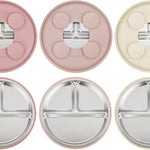 PandaEar 3 Pack Stainless Steel Baby Suction Plates, Divided Toddler Plate for Baby Led Weaning Supplies, Non-Slip Toddler Baby Feeding Set Dishwasher Safe (Pink/Linen/Light Pink)